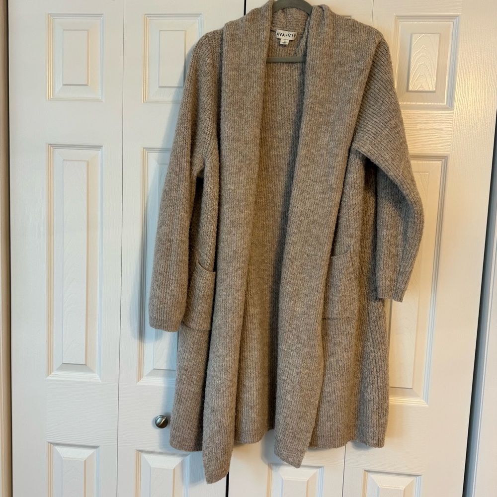 Ava & Viv taupe open-front ribbed cardigan